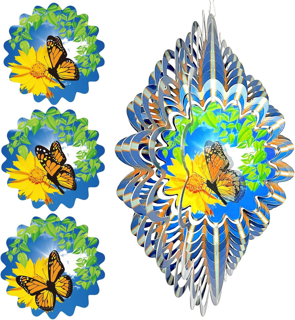 Animated Butterfly Wind Spinner | Stainless Steel Kinetic Wind Spinners 3D Hanging Sculpture, Outdoor Garden Decoration, Gift for Women/Mom/Wife/Grandma &Holiday