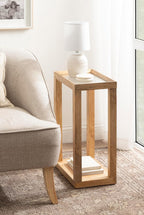 Kate and Laurel Keating Modern Rectangle Mango Wood End Table, 16 x 10 x 24, Clear Glass and Natural Wood, Decorative Contemporary Ribbed Glass Side Table for Bedroom Nightstand or Living Room Accent