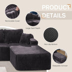 Hobestluk Couches Modular Sectional Sofa L-Shape Oversized Chaise | Memory Foam,Washable Cover,No Assembly,Non-slip,3 Seater Sectional Couch for Living Room | 108" Right Facing Chaise Darkgrey