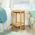 Round Two-Tier Accent End Table, Wood Composite Construction with All-Side Finished Surface and Open Storage Shelving