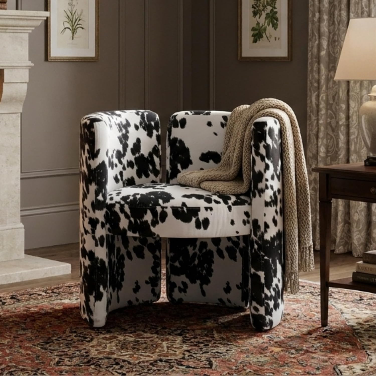 chairus Modern Dining Chairs Set of 2 Unique Sherpa Barrel Chairs Cute Comfy Upholstered Accent Chair for Living Room/Bedroom/Reception, Cow