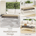 Tangkula Outdoor Ottoman, Patio Rattan Heavy Duty Wicker Footrest with Soft Cushion & Metal Frame, Extra Seating, for Porch, Backyard, Lawn and Poolside (1)