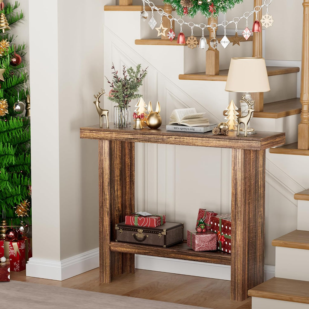 LIFECHOVY Farmhouse Wood Entryway Table Narrow Console Tables with Storage Behind The Couch Sofa, Entrance Side Table for Hallway, Living Room, Foyer, Rustic Brown