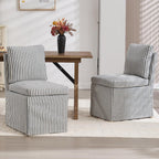 Slipcovered Dining Chairs Set of 2, Farmhouse Upholstered Dining Chair with Solid Wood Legs, Soft Padded Armless Side Chair for Dining/Living/Reading Room, Banquet, Blue Stripe