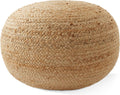 Casafield Hand-Braided Jute Pouf Ottoman Footrest, 19" W x 19" D x 10-1/2" H - Round, Natural Woven Boho Floor Cushion, Home Decor for Living Room
