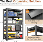 47" W Garage Shelving 3800Lbs Storage Shelves Heavy Duty 5 Tier Adjustable Metal Shelving Unit Garage Shelves for Basement, Warehouse, Commercial 47" W X 78" H X 18" D, Black