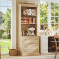 ivaniti 71" Tall Farmhouse Kitchen Pantry Cabinet, Freestanding Coffee Bar Hutch with Microwave Stand, Large Storage Cabinet with Drawers & Adjustable Shelves for Kitchen, Brown