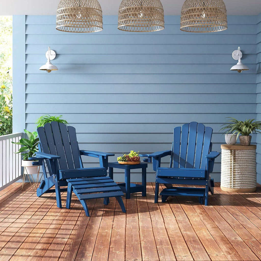 FOOWIN Folding Adirondack Ottoman Set of 4, HDPE All Weather Adirondack Footrests, Ottoman for Adirondack Chair,Patio Footstool for Outside Easy Storage,for Patio, Backyard, Porch, Garden, Navy Blue