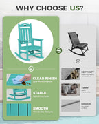 Oversized Outdoor Rocking Chair, High Back Porch Rocker Chair, HDPE All Weather Resistant Rocking Chairs for Patio, 380lbs Weight Capacity, Lake Blue