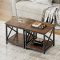 ChooChoo End Tables Set of 2, 24 Inch End Table with 2-Tier Storage Shelf, Side Table for Living Room, Wood Nightstand for Bedroom, Office, Painted Surface, Walnut