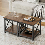 ChooChoo End Tables Set of 2, 24 Inch End Table with 2-Tier Storage Shelf, Side Table for Living Room, Wood Nightstand for Bedroom, Office, Painted Surface, Walnut