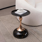 Metal Side Table, Modern Round Side End Table Metal Pedestal Side Table Coffee Table, Corner Accent Table Fluted Circle Decorative Drink Martini Table for Living Room (Black Marble)