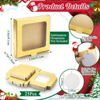 Dunzoom 25 Pcs Sublimation Ornament Blanks Gift Box 3.6"x3.6"x0.7" Christmas Ornaments Holder Ceramic Discs Packaging Box with Window for Personalized Xmas Tree Blanks Bulk (Gold)