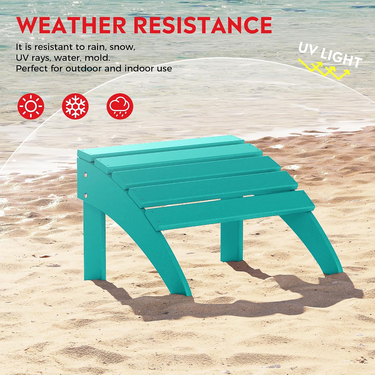 Costaelm Adirondack Chair Footrest Foldable Ottoman, Folding Ottoman Outdoor Foot Rest for Patio Waterproof, Adirondack Ottoman Outdoor, Turquoise
