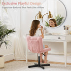 LUE BONA Adjustable Vanity Stool Chair with Girly Bear Ear Wide Back, 360° Swivel Vanity Stool for Makeup Room, Upholstered Teddy Velvet Ottoman for Teen Girls, 350lbs, Pink
