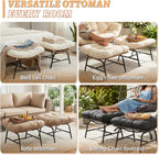 NICESOUL Indoor Outdoor Ottoman Set of 2, Large Wide Double Patio Footstool, PE Rattan Thicken Cushioned Footrest, All-Weather Wicker Furniture for Balcony, Porch, Living Room, Egg Chair, Brown