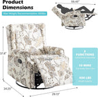 Swivel Glider Floral Recliner Chairs Set of 2, High Back Swivel Rocker Fabric Accent Chair for Living Room, Rivet Trim Upholstered Armchair Manual Sofa Seating - Beige Plants
