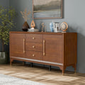 Furniture of America Forma Mid-Century Modern 69-inch Solid Wood Sideboard Buffet Cabinet with 2 Storage Compartments, 6 Shelves and 3 Drawers for Living Room, Dining Room, Office, Walnut