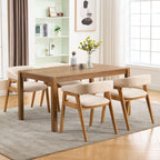 BESTANO Dining Chairs Set of 6, Modern Farmhouse Beige Linen Upholstered Kitchen Chairs with Arms, Solid Wood Legs, Elegant Padded Side Chairs for Home Dining Room