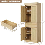 GarveeHome Kitchen Pantry Cabinet, Tall Storage Cabinet with Rattan Doors and Adjustable Shelves, Freestanding Cupboard with Drawer for Bathroom, Dining Room, Living Room, Natural Oak