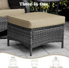 Set of 2 Outdoor Patio Ottomans, All-Weather PE Rattan Wicker Furniture for Backyard Porch Deck Poolside, Sturdy Steel Frame, Khaki