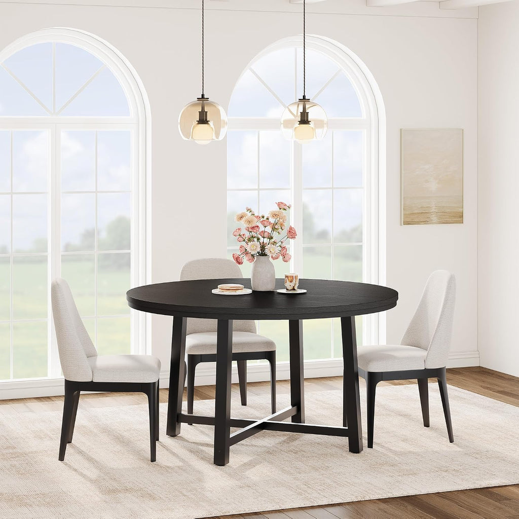 GarveeHome 47 in Round Dining Table, Industrial Dinner Table for 4 to 6, Wooden Kitchen Table with Sturdy Metal Frame & Rustic Black Finish, Circle Kitchen Table for Dining Room, Kitchen （No Chairs）