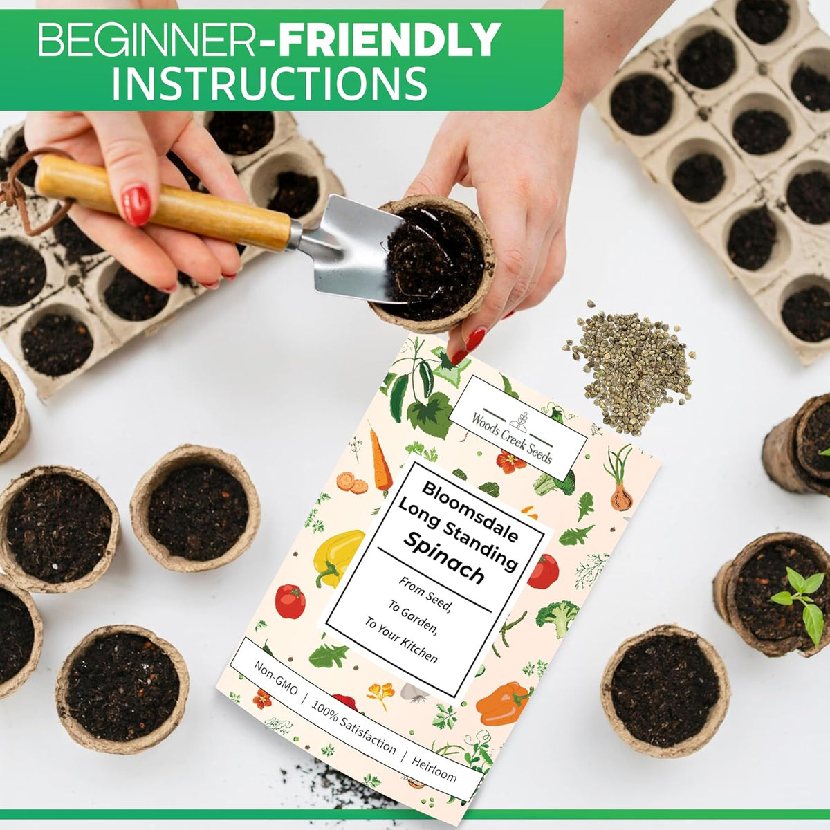 Woods Creek Seeds: Bloomsdale Long Standing Spinach Seeds for Planting - Over 400 Heirloom Spinach Seed Pack - Non-GMO Seed Pack for Planting Outdoors or Hydroponic Vegetable Gardening