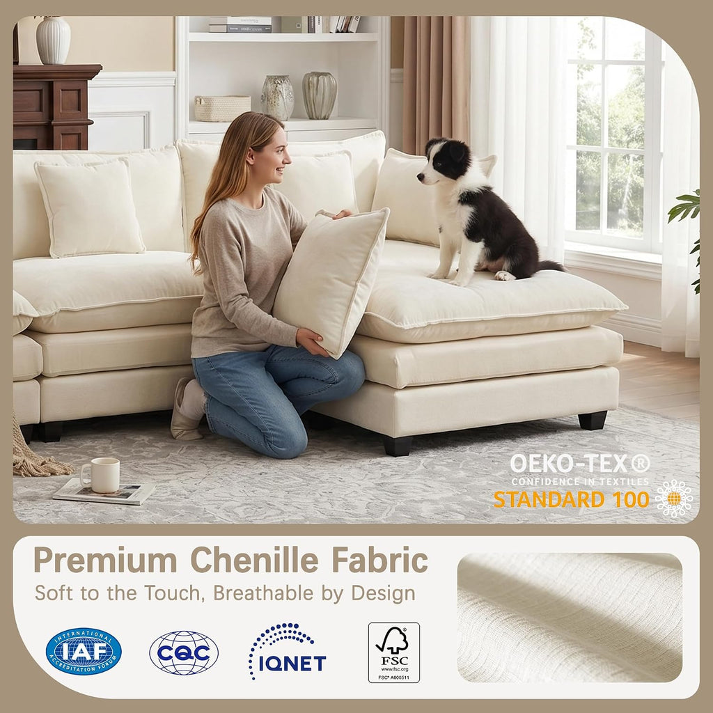 Oversized Loveseat Sofa, 70" Sectional Cloud Couch, 2 Seat Modern Comfy Sofa Chenille Deep Seat Couches with 2 Pillows, for Small Apartment, Living Room (Beige 70" Loveseat)