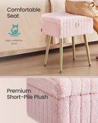 SONGMICS Vanity Stool Chair with Storage, Metal Legs, Max. Load 440 lb | Makeup Stool, Footrest Footstool Ottoman, for Living Room, Bedroom, Makeup Room, Pink, GLAMOR Collection ULOM505SZ02