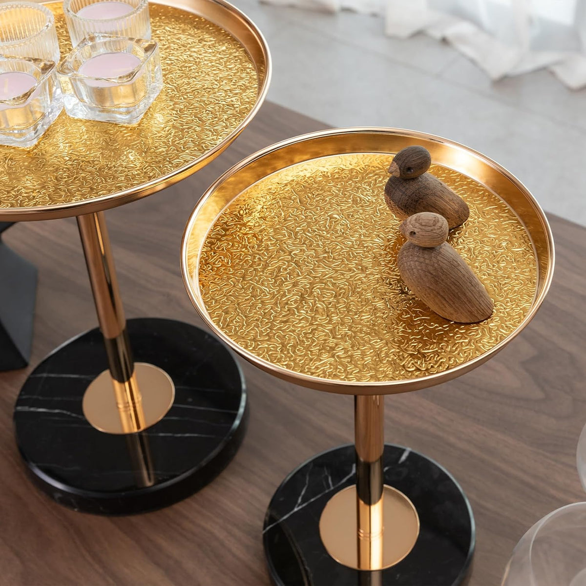 Adjustable Side Table, Small Tea Martini Table, Gold, Natural Marble Decorative Pedestal End Table for Display and Storage (Gold + Large)