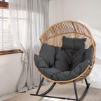 Shintenchi Wicker Egg Chair, Outdoor Indoor Rocking Chair, Large PE Rattan Rocking Chair with Cushion for Patio, Balcony, Backyard, Garden, Deep Grey