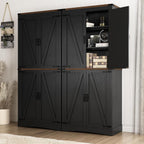 Hlivelood 71" Tall Kitchen Pantry,Farmhouse Storage Cabinet with Adjustable Shelves,Load-Bearing Steel Pipe,Farmhouse Pantry Cabinet with 4 Barn Doors,for Kitchen,Dining Room,Living Room(Black)