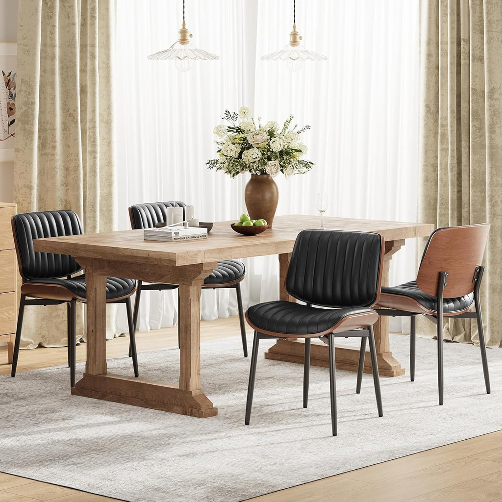 MALOL Leather Dining Chairs Set of 2, Modern Upholstered Dining Room Kitchen Chairs with Metal Legs and Wooden Back Support for Home Dining Room/Restaurant, Black