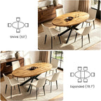 63"-78.7" Extendable Oval Dining Table Set for 4 | 5 Piece Large Round Walnut Table Set, 4 Beige PU Dining Chairs, Living Room, Kitchen, Space Saving, Mid Century Modern