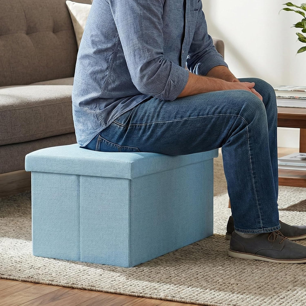 HOZEON 3 Pack 15.7 x 9.8 x 9.11 Inches Folding Storage Ottoman, Blue Rectangle Footrest Seat, Multifunctional Foot Stool for Living Room, Office, Traveling, Fishing, Camping
