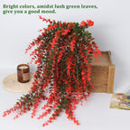 RECUTMS Artificial Monkey Hanging Plant Fake Artificial Eucalyptus Leaf Plants Faux UV Resistant Artificial Plants for Indoor Wall Room Decoration Home Backgarden Yard Porch Outdoor Decor(Orange)