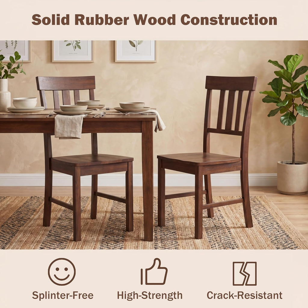 COSTWAY Wood Dining Chairs Set of 4, Solid Rubber Wood Kitchen Side Chair w/Wide Contoured Seat & High Back, Armless Farmhouse Accent Chairs for Kitchen, Living Room, Small Dining Nooks (Dark Brown)