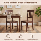 COSTWAY Wood Dining Chairs Set of 4, Solid Rubber Wood Kitchen Side Chair w/Wide Contoured Seat & High Back, Armless Farmhouse Accent Chairs for Kitchen, Living Room, Small Dining Nooks (Dark Brown)