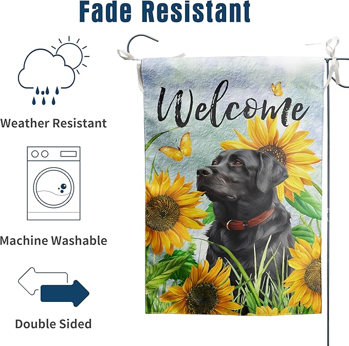 Sunflower Black Lab Garden Flag Summer Spring Garden Flags for Outside Floral Labrador Dog Yard Flag Small Outdoor Welcome Flags 12x18 Double Sided