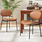 BedsPick Mid-Century Modern Dining Chairs Set of 2, PU Leather Upholstered Dining Room Chairs with Walnut Grain Back, Bentwood Kitchen Chairs with Adjustable Feetpads for Dining Room, Kitchen, Brown