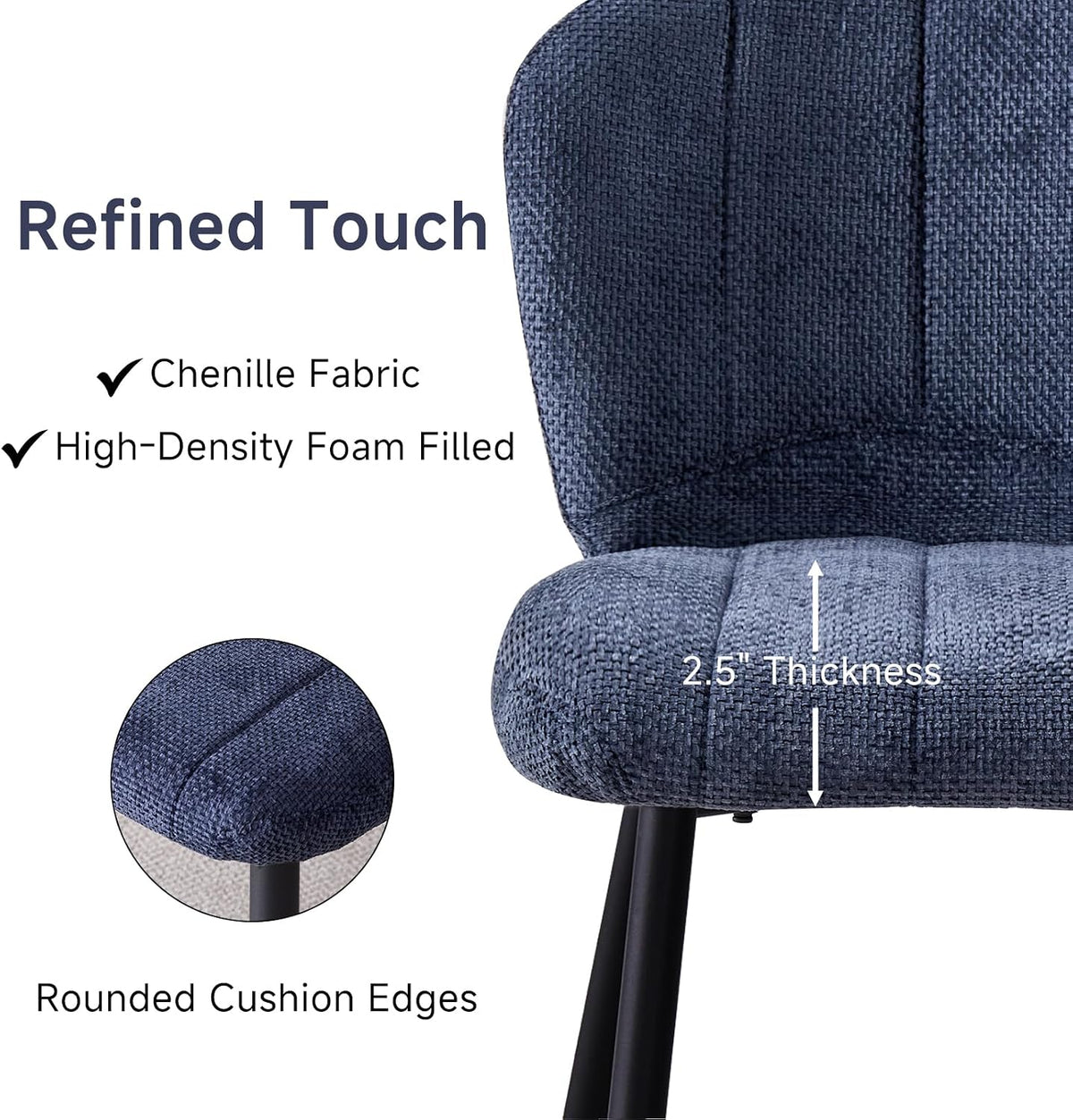 Dining Chairs Set of 4, Upholstered Chenille Fabric Kitchen Chairs with Wingback and Metal Legs, Elegant Tufted Accent Chair Vanity Chair for Dinner Bedroom Living Room, Blue