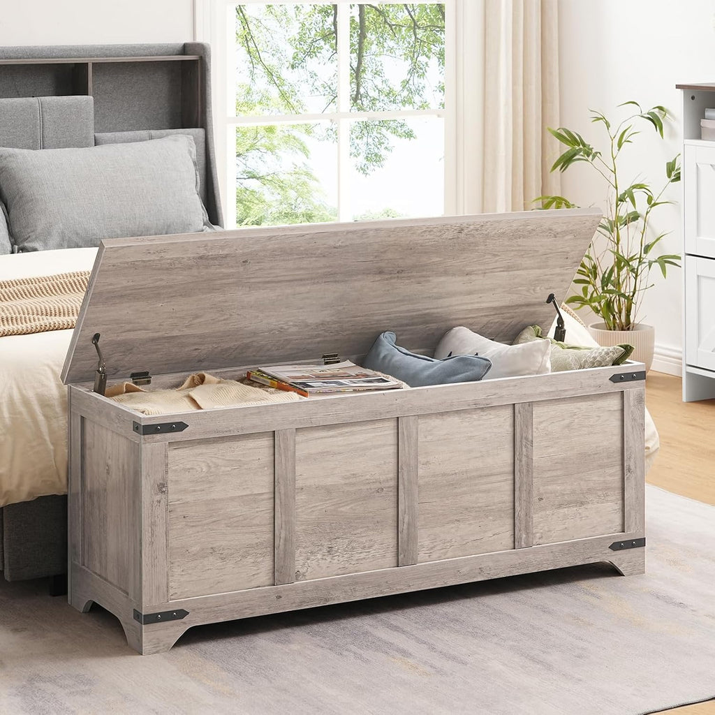 MAHANCRIS 47.2" Storage Chest Extra Large, Wooden Storage Bench with 2 Safety Hinges, Entryway Shoe Bench, 47.2x15.7x19.7 Inch, Easy Assembly, Storage Trunk for Living Room, Bedroom, Greige SCHG4901