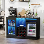 BROTTAR Large Coffee Bar Cabinet with Fridge (Fridge Included) | Liquor Wine Bar Cabinet with LED Lights, Glass Holder, Wine Rack, Human Body Sensor, Buffet Sideboard for Home, Black