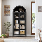 IDEALHOUSE Arched Kitchen Pantry Cabinet with Glass Doors, 5-Tier Farmhouse Display Cabinet with Adjustable Shelves, Versatile Storage Cupboard Organizer for Bathroom, Dining Room, Living Room, Black
