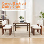 Dining Chairs Set of 2, Teddy Teddy Upholstered Kitchen Chairs with Curved Backrest and Solid Wood Legs, Farmhouse Side Chairs for Restaurant Cafe Living Room (White+Brown Legs)