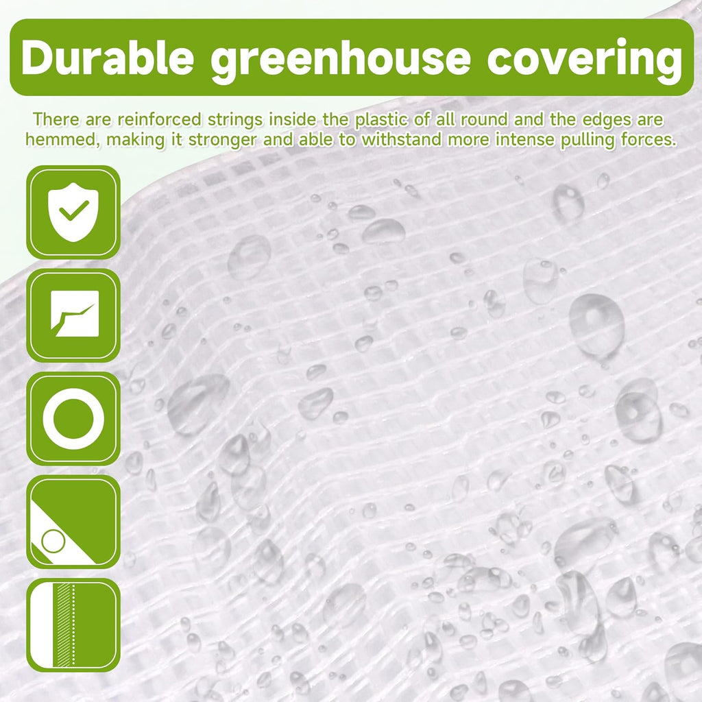 Greenhouse Cover,Clear Greenhouse Plastic Covering, 16Mil Thickness Heavy Duty Clear tarp for Chicken coop,Gardening,Farming, Greenhouse Plastic sheeting with Grommets (White, 20ft*30ft)