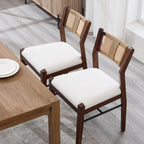 BESTANO Modern Armless Dining Chairs with Rope Woven Back Set of 2, White Upholstered Kitchen & Dining Room Chairs, Mid-Century Classic Farmhouse Wooden Side Chair
