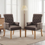 Upholstered Dining Chairs, Modern Fabric Dining Room Chairs with Arms, Tufted High Back Armchair with Solid Wood Legs for Dining Living Room, Kitchen, Brown