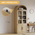 Kitchen Pantry Cabinet, Arched Bookcase with Doors, Wooden Display Cabinet with Storage Shelves, Farmhouse Bookcase for Living Room, Kitchen, Dining Room & Office