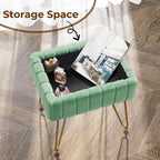 Greenstell Vanity Stool Chair Faux Fur with Storage, 15.7"L x 11.8"W x 19.4"H Soft Ottoman 4 Metal Legs with Anti-Slip Feet, Furry Padded Seat, Modern Multifunctional Chairs for Makeup, Bedroom,Green